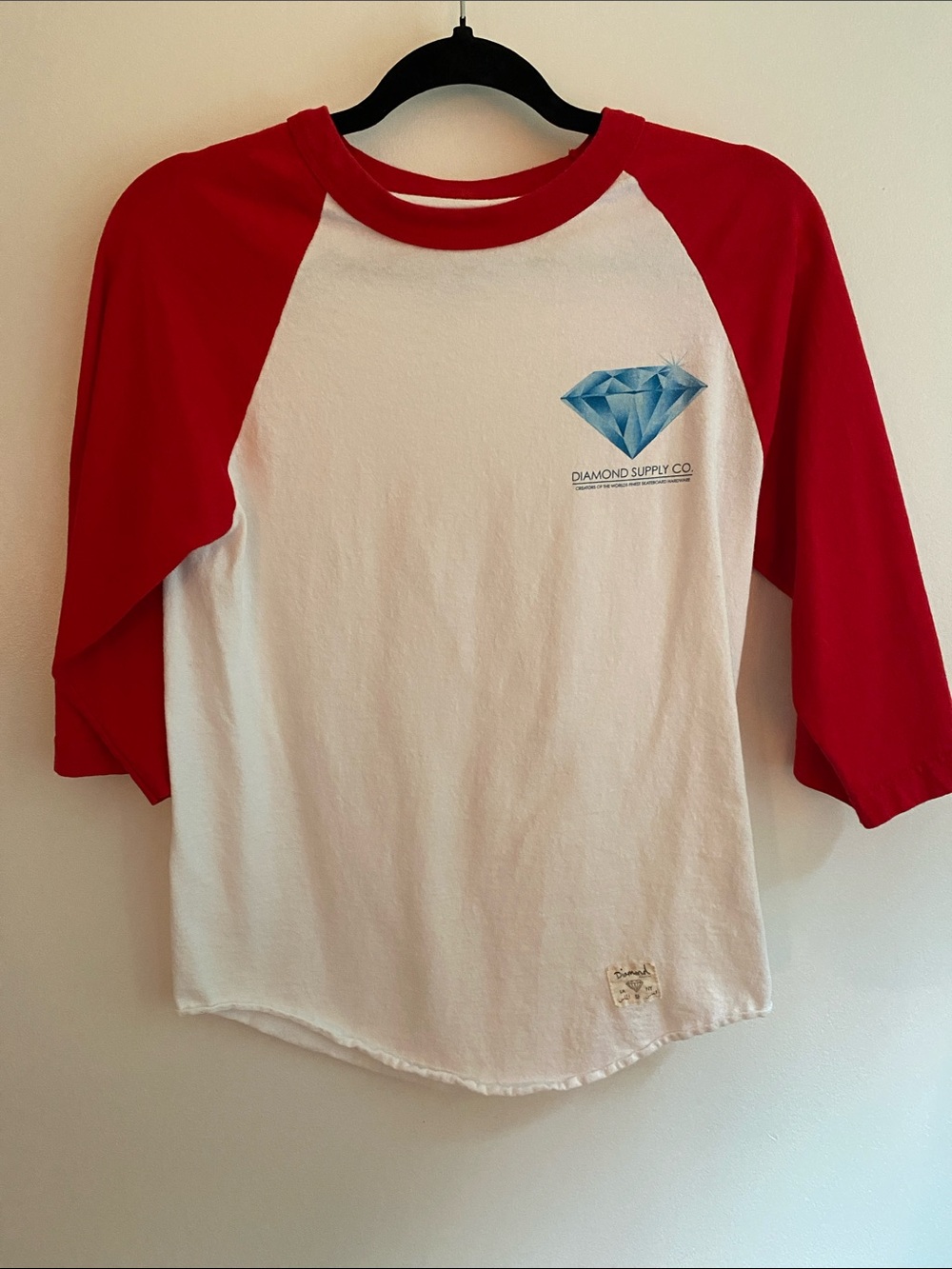 Diamond Supply Co. White and Red Ringer Raglan Baseball Tee with  Logo